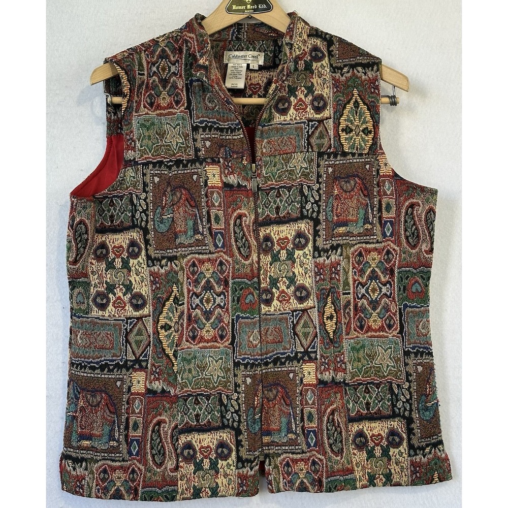 Coldwater Creek Tapestry Boho Vest Colorful Textile Artistry Women's Large